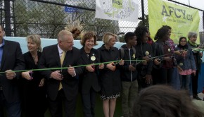 Toronto Councillor Doug Ford and other dignitaries unveil the new Rexdale Community Gateway Mural