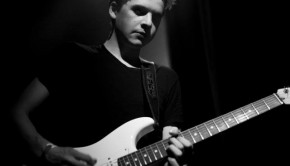Black and white photo of musician Jake Feeney