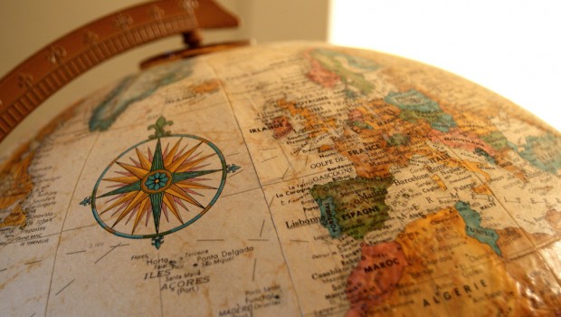 A zoom-in of the side of a globe.